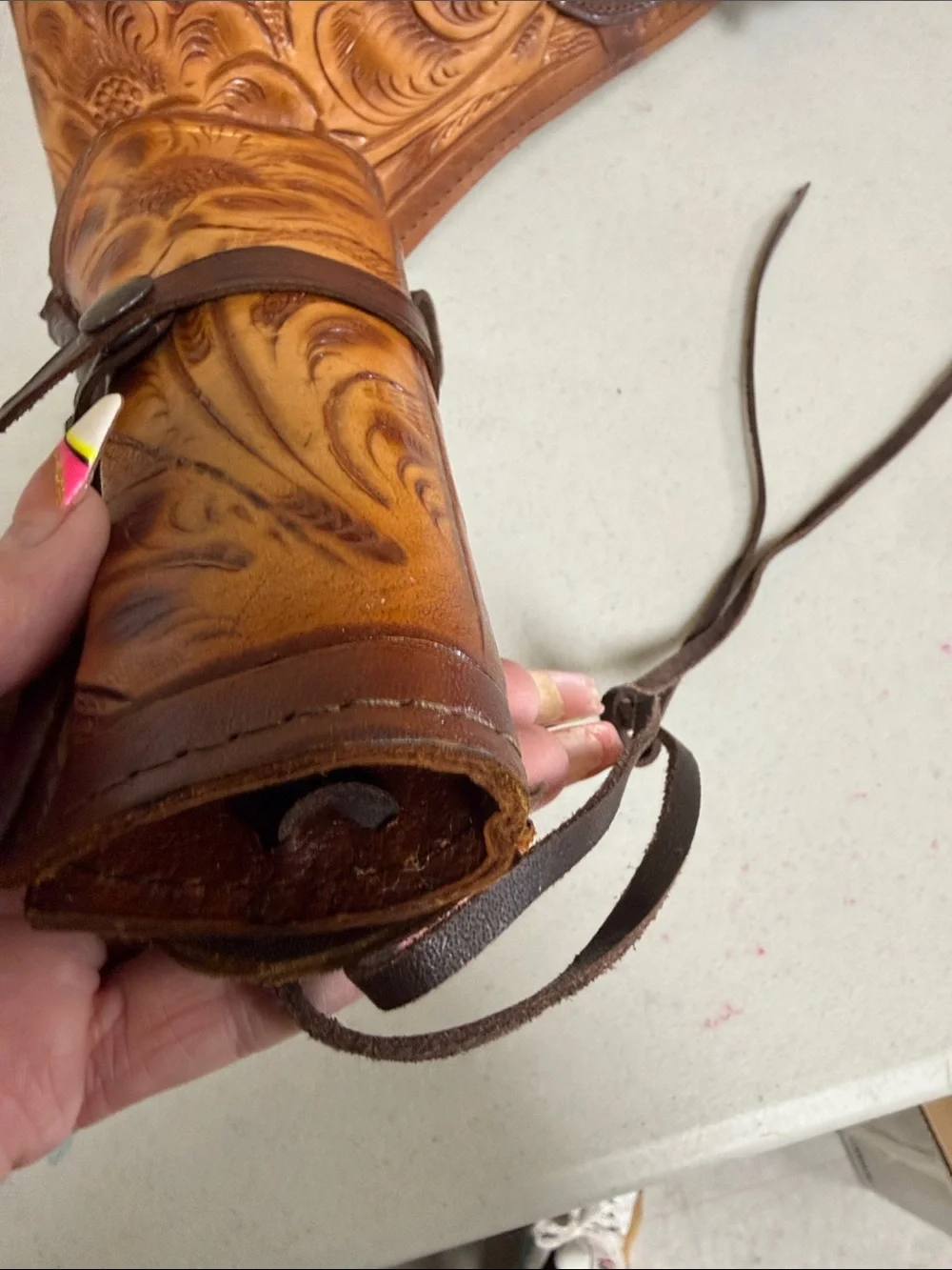 Hand-Tooled Leather Holster Belt in Tan Brown - Men's Accessories